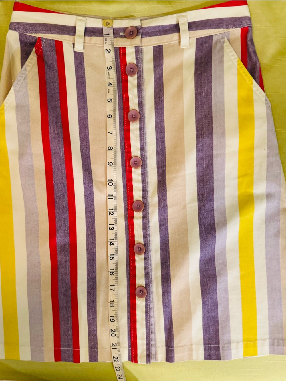 Anthropologie Striped Button-Front Skirt in Red, Purple, Yellow & Cream - Picture 5 of 6